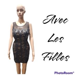 $15! Today Only! EUC Avec Les Filles Lace & Leather Mini Dress